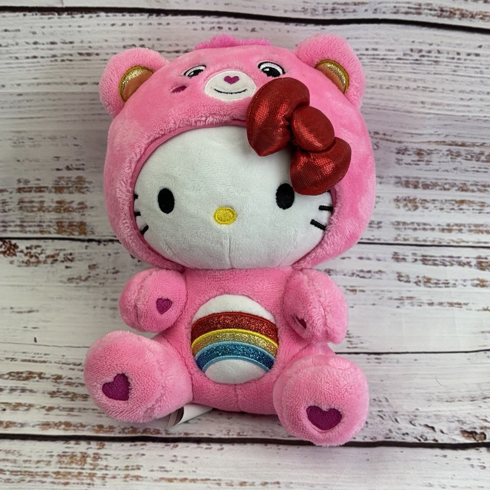 Hello Kitty in Cheer Bear costume - Sanrio x CareBear 9" Plush Care Bear